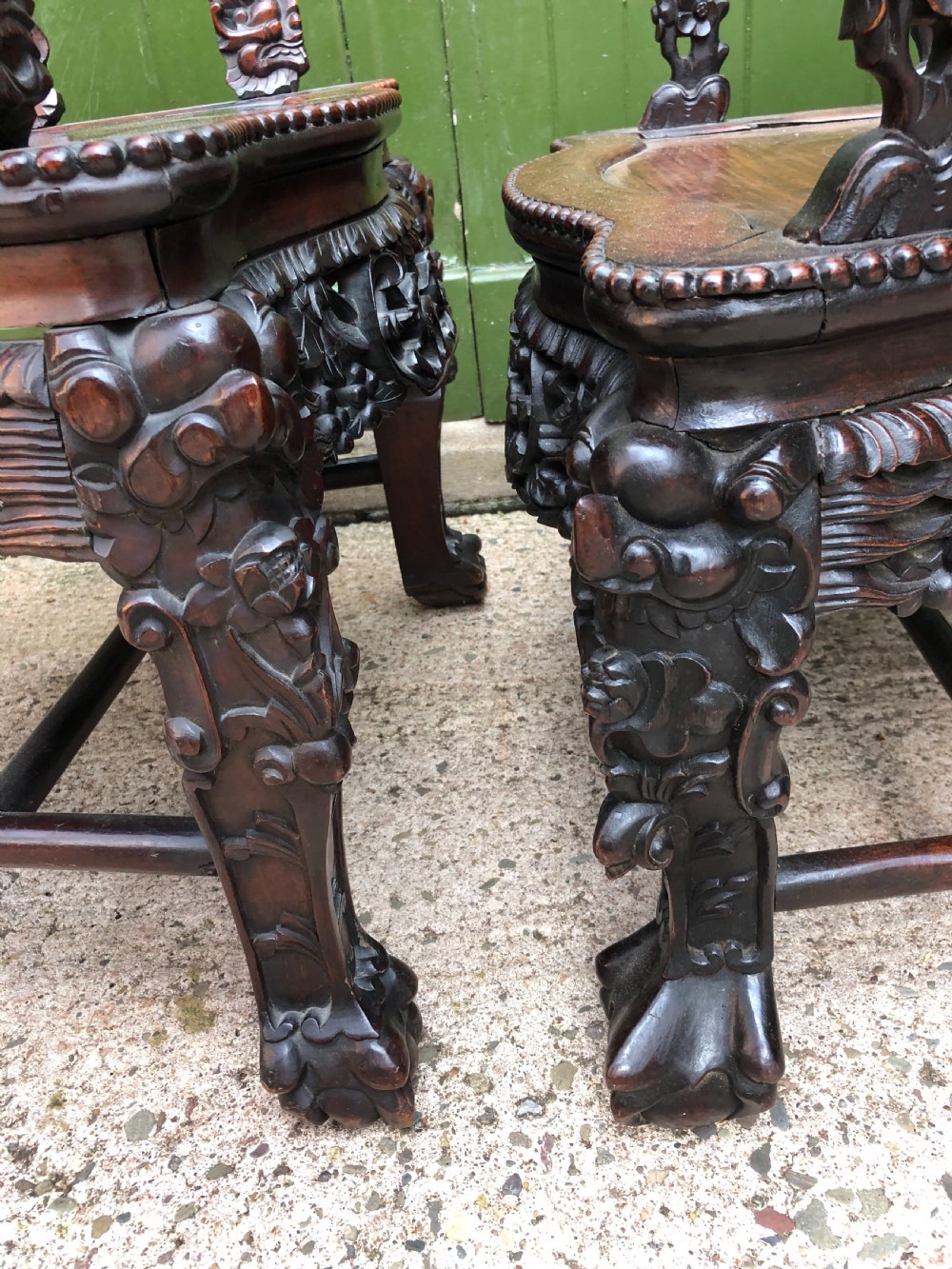 Magnificent ‘matched pair’ of late C19th Chinese Qing Dynasty carved hardwood ‘hongmu’  throne-style armchairs. View XXVII