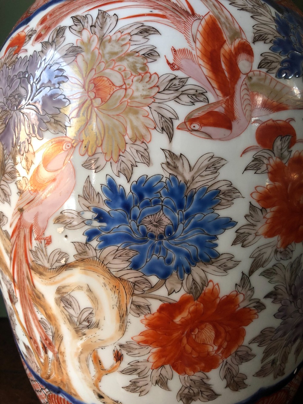 Large late C19th Japanese Kutani porcelain vase with flared neck . View VI