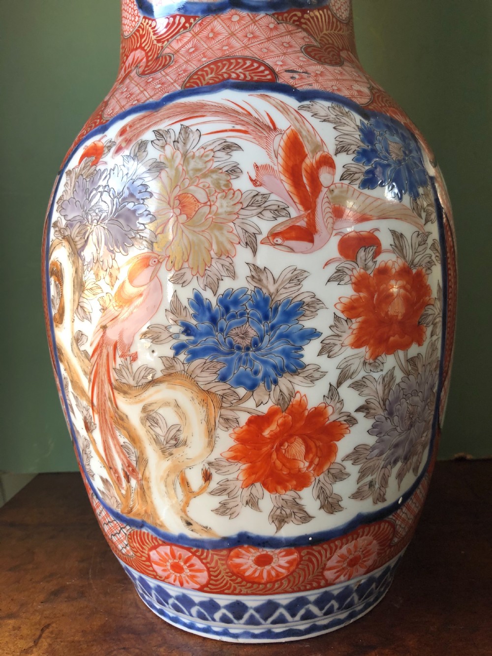 Large late C19th Japanese Kutani porcelain vase with flared neck . View VIII