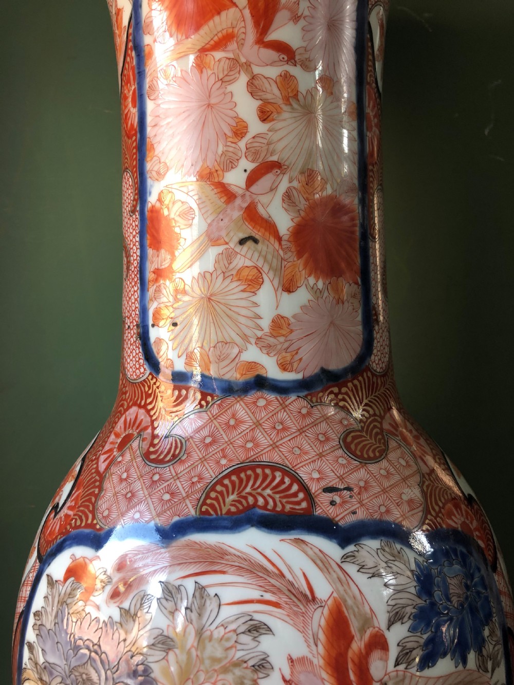 Large late C19th Japanese Kutani porcelain vase with flared neck . View IX