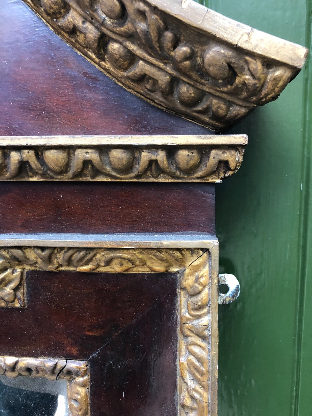 C19th George II period revival walnut and parcel-gilt framed mirror of impressive proportions. View V