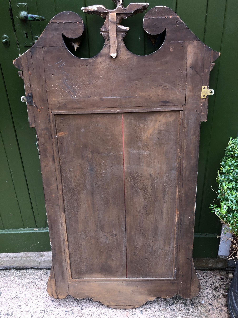 C19th George II period revival walnut and parcel-gilt framed mirror of impressive proportions. View X