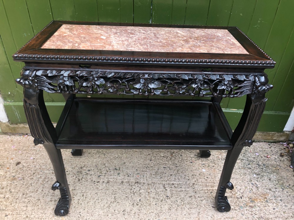 Late C19th Chinese Qing Dynasty carved hardwood rectangular centre or hall table .