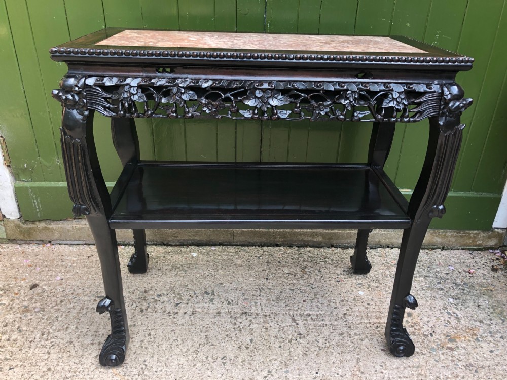 Late C19th Chinese Qing Dynasty carved hardwood rectangular centre or hall table . View II