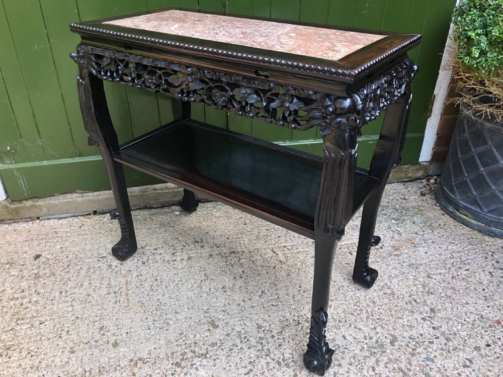 Late C19th Chinese Qing Dynasty carved hardwood rectangular centre or hall table . View X