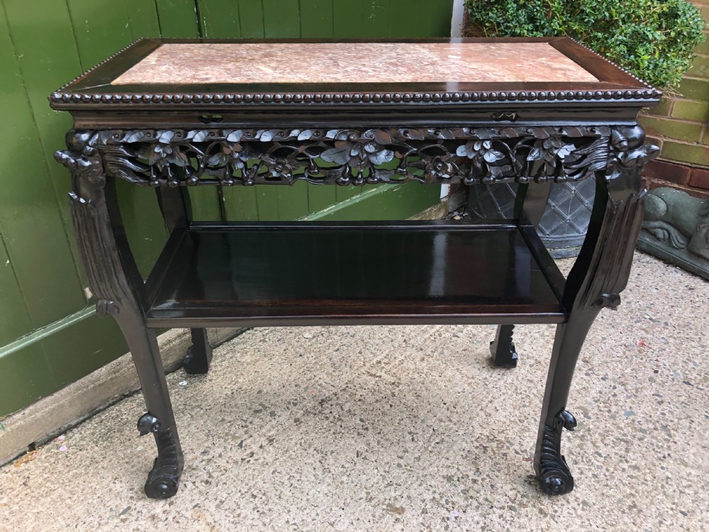 Late C19th Chinese Qing Dynasty carved hardwood rectangular centre or hall table . View XI