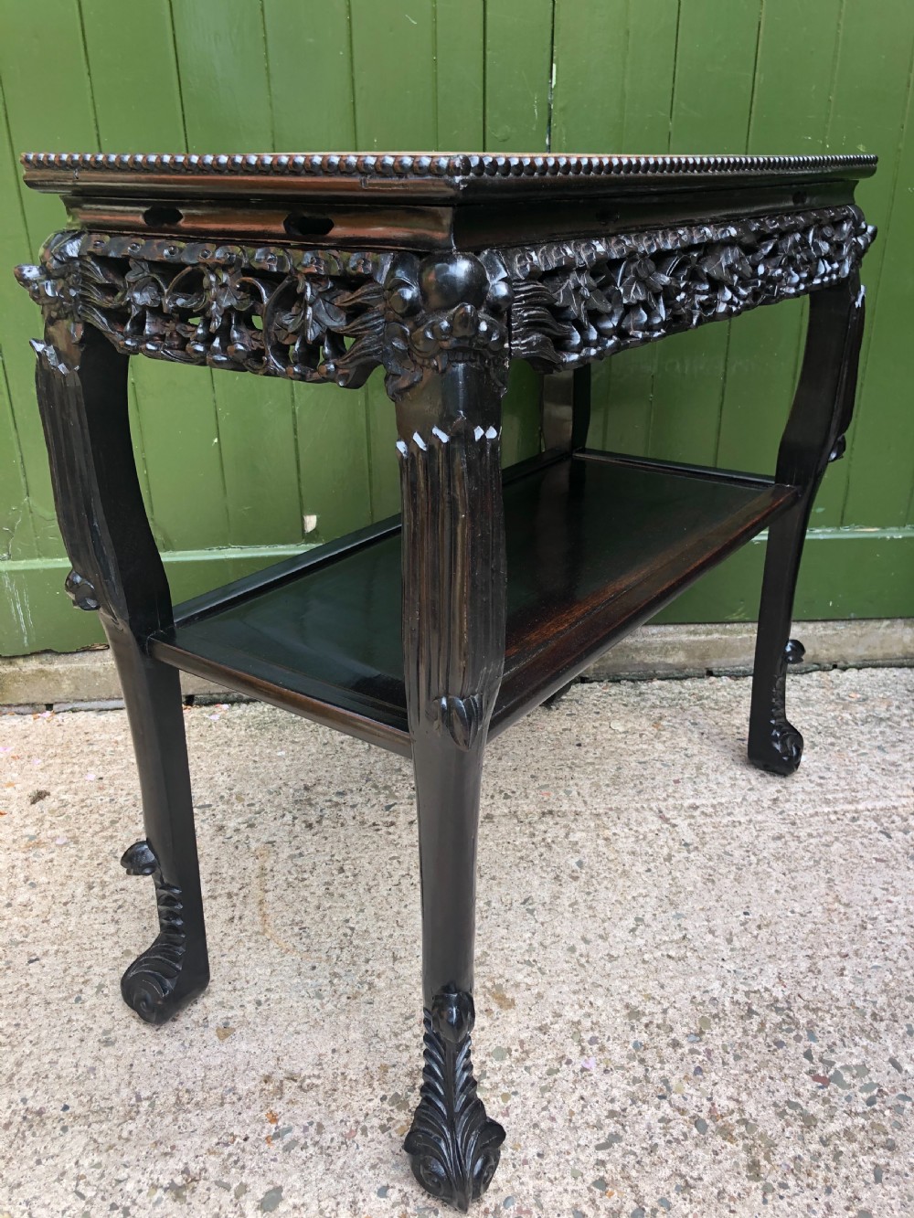 Late C19th Chinese Qing Dynasty carved hardwood rectangular centre or hall table . View XIX