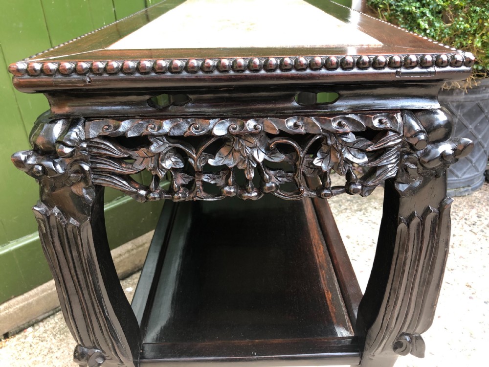 Late C19th Chinese Qing Dynasty carved hardwood rectangular centre or hall table . View XX