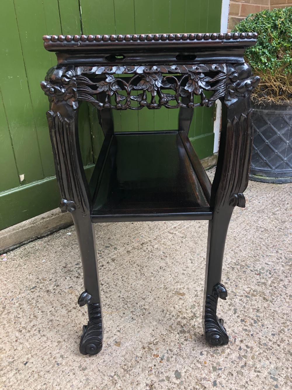 Late C19th Chinese Qing Dynasty carved hardwood rectangular centre or hall table . View XXI
