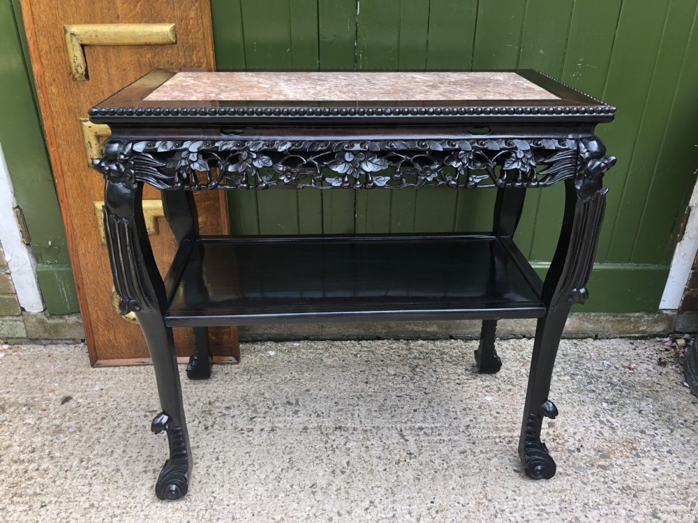 Late C19th Chinese Qing Dynasty carved hardwood rectangular centre or hall table . View XXII