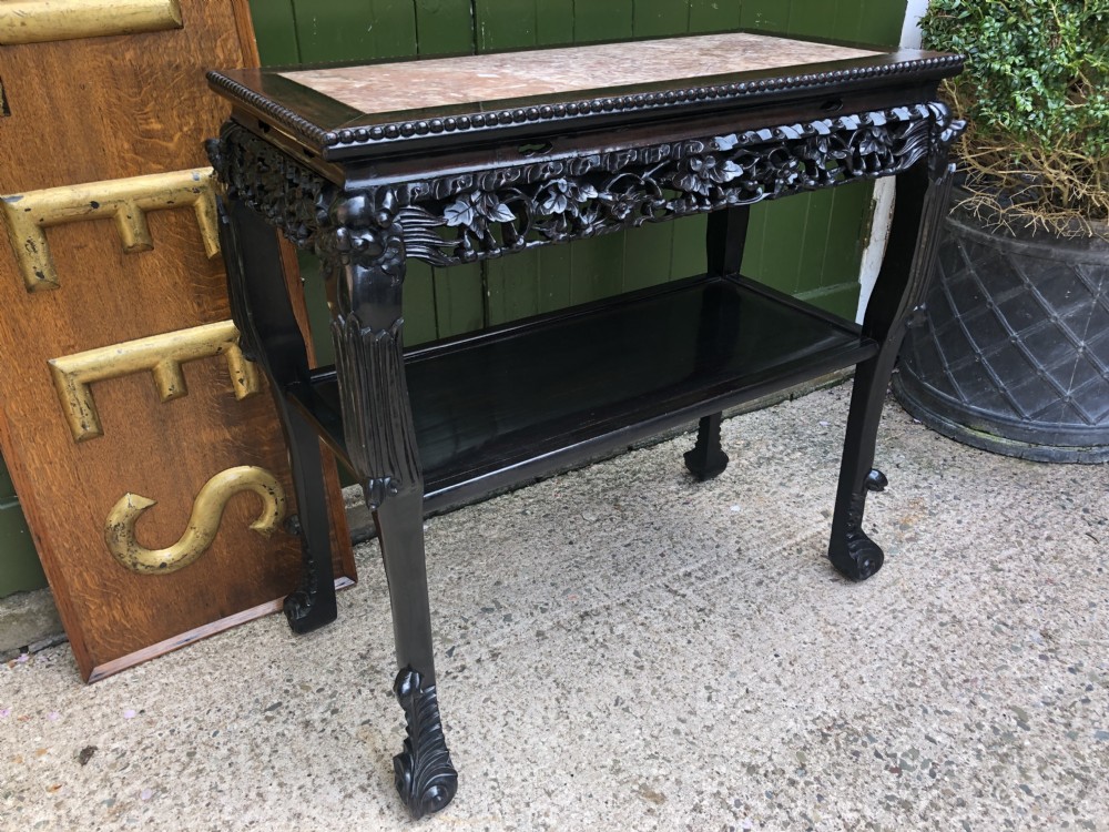 Late C19th Chinese Qing Dynasty carved hardwood rectangular centre or hall table . View XXIII