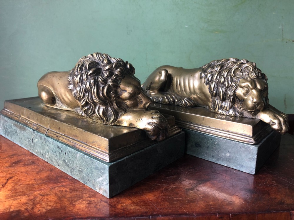 Pair of early C19th Italian ‘Grand Tour’ souvenir bronze lions after Antonio Canova. View XIII