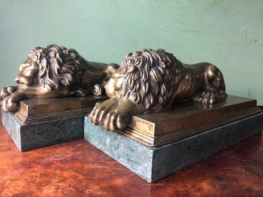 Pair of early C19th Italian ‘Grand Tour’ souvenir bronze lions after Antonio Canova. View XIV