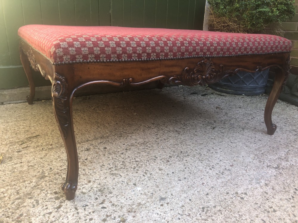 Large early C20th carved walnut-framed upholstered stool of mid C19th design. View XI