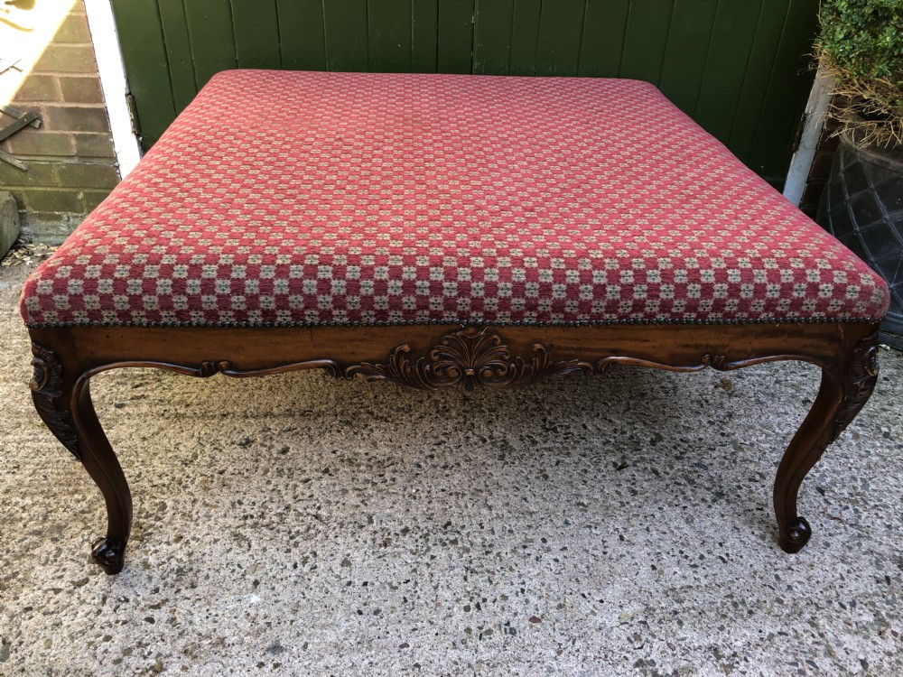 Large early C20th carved walnut-framed upholstered stool of mid C19th design. View XIII