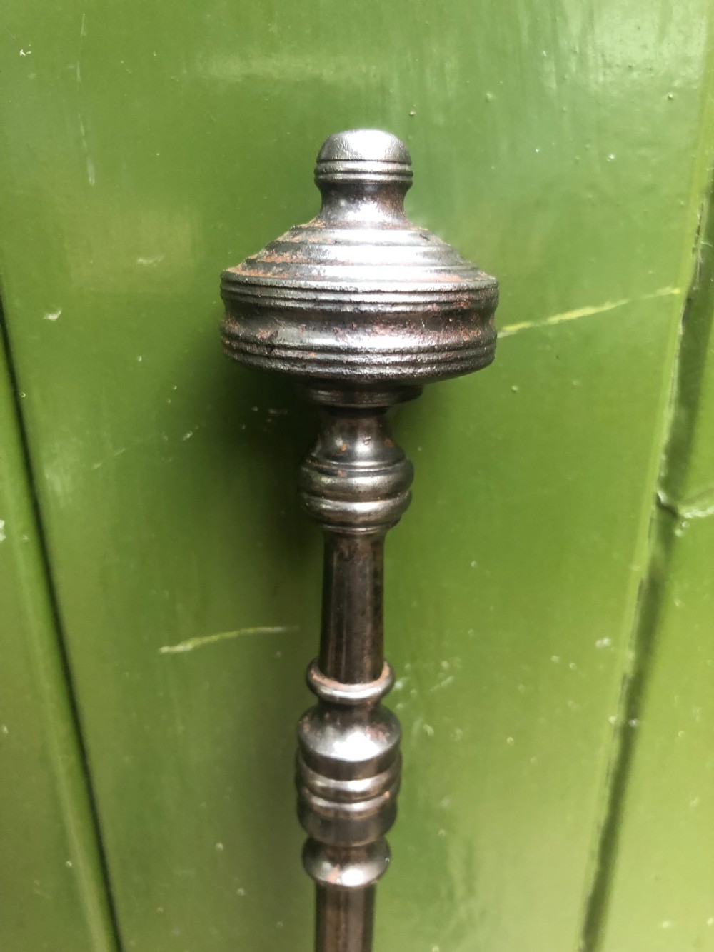 Rare pair of late C18th George III period ‘country-house’ steel fire-place log forks . View III