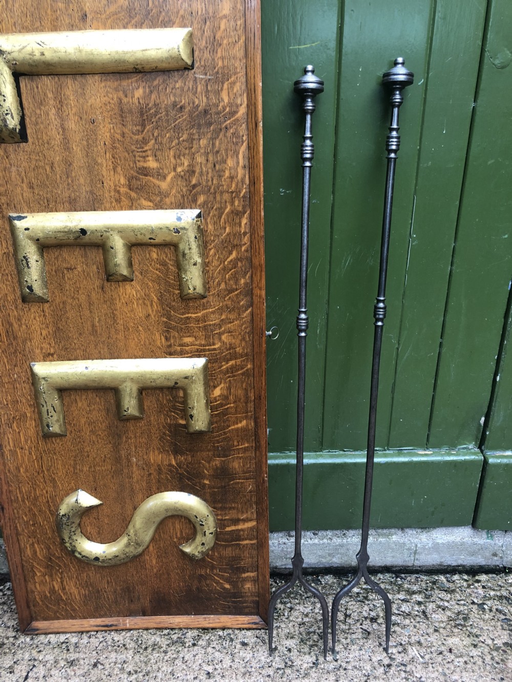 Rare pair of late C18th George III period ‘country-house’ steel fire-place log forks . View VIII