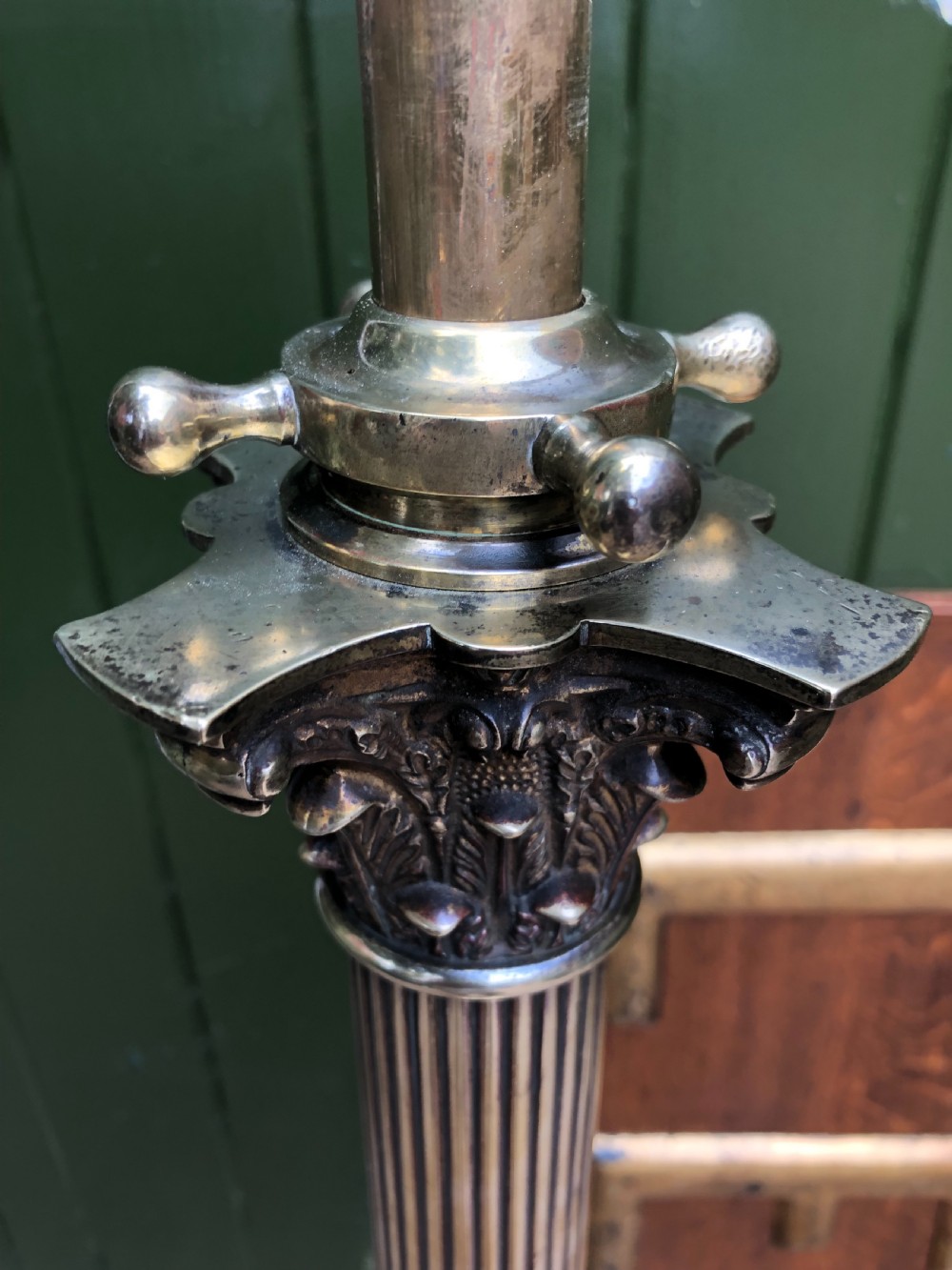 Early C20th Edwardian period brass classical column adjustable-height standard lamp . View IX