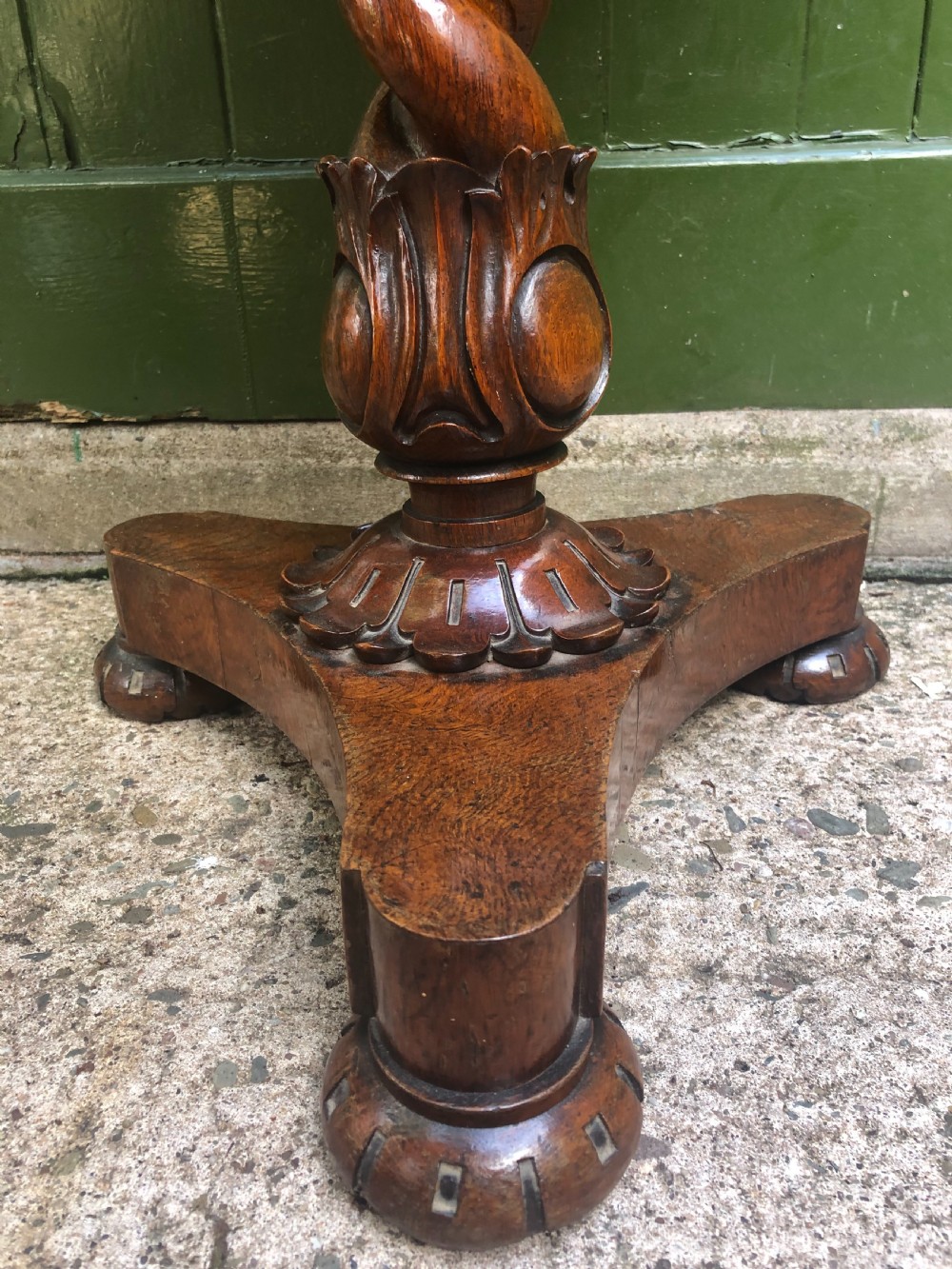 Scarce mid C19th burr and pollard oak circular top occasional table .  View II