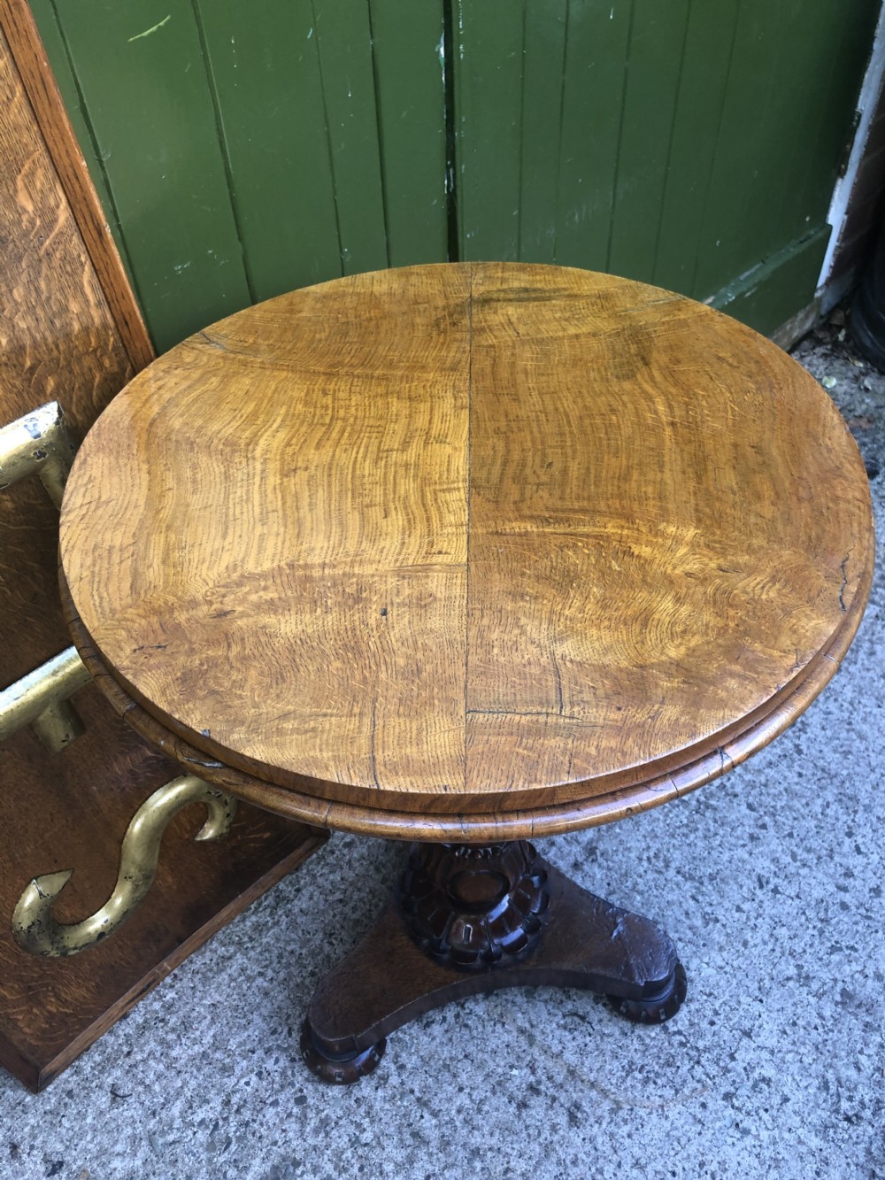 Scarce mid C19th burr and pollard oak circular top occasional table .  View XVIII