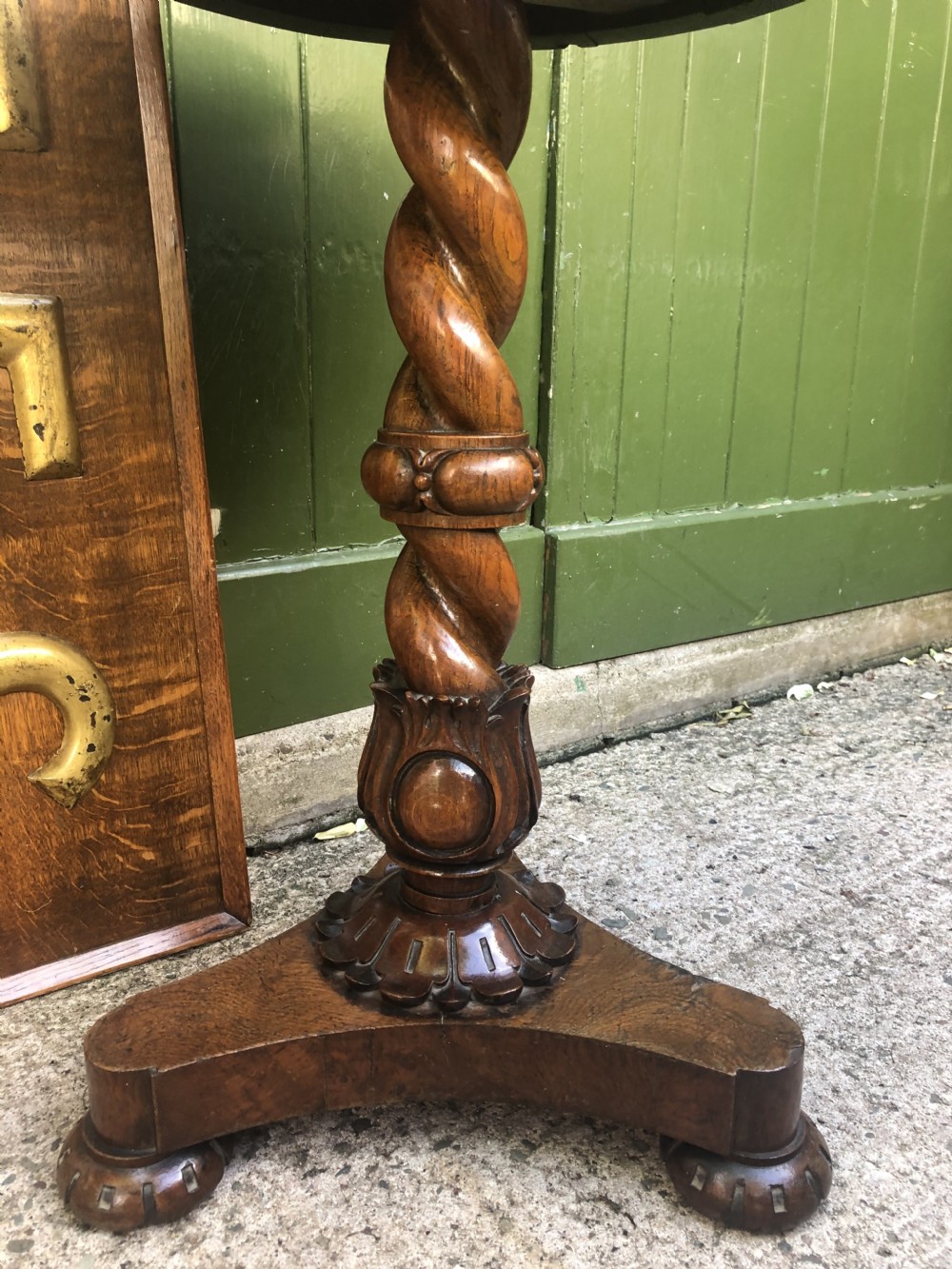 Scarce mid C19th burr and pollard oak circular top occasional table .  View XIX