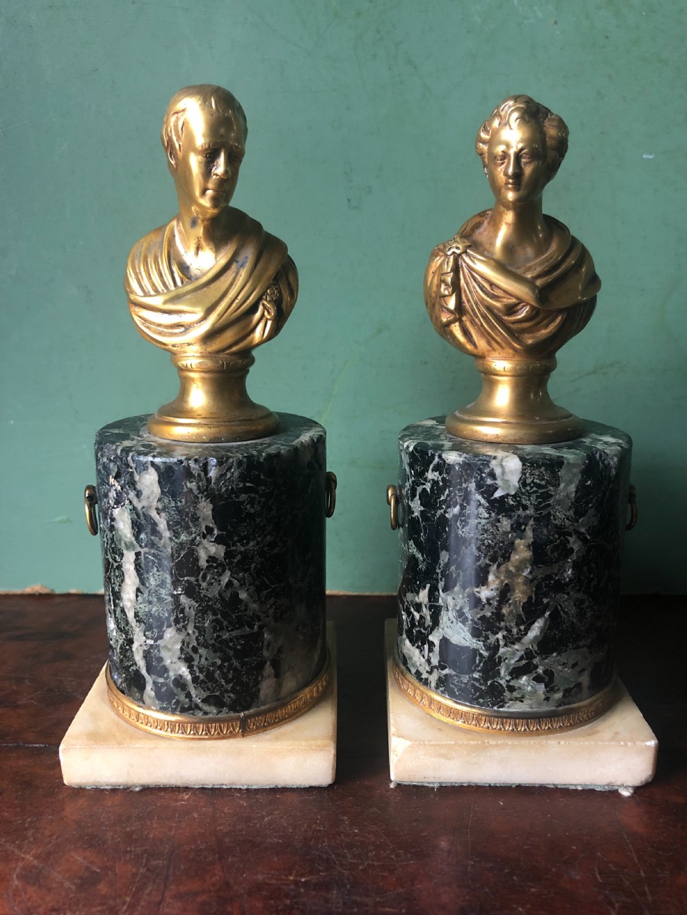 Pair of early C19th Regency period gilt bronze bust studies of Sir Walter Scott and Robert Burns on marble bases . 