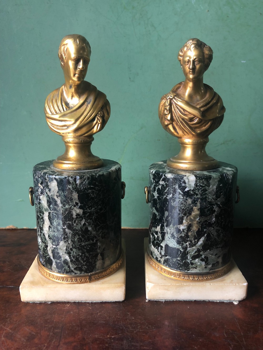 Pair of early C19th Regency period gilt bronze bust studies of Sir Walter Scott and Robert Burns on marble bases .  View II