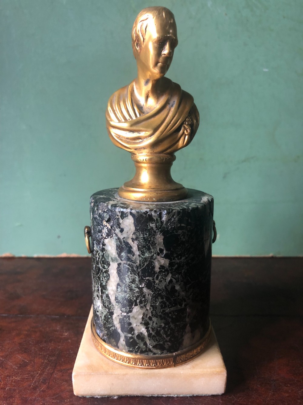Pair of early C19th Regency period gilt bronze bust studies of Sir Walter Scott and Robert Burns on marble bases .  View V