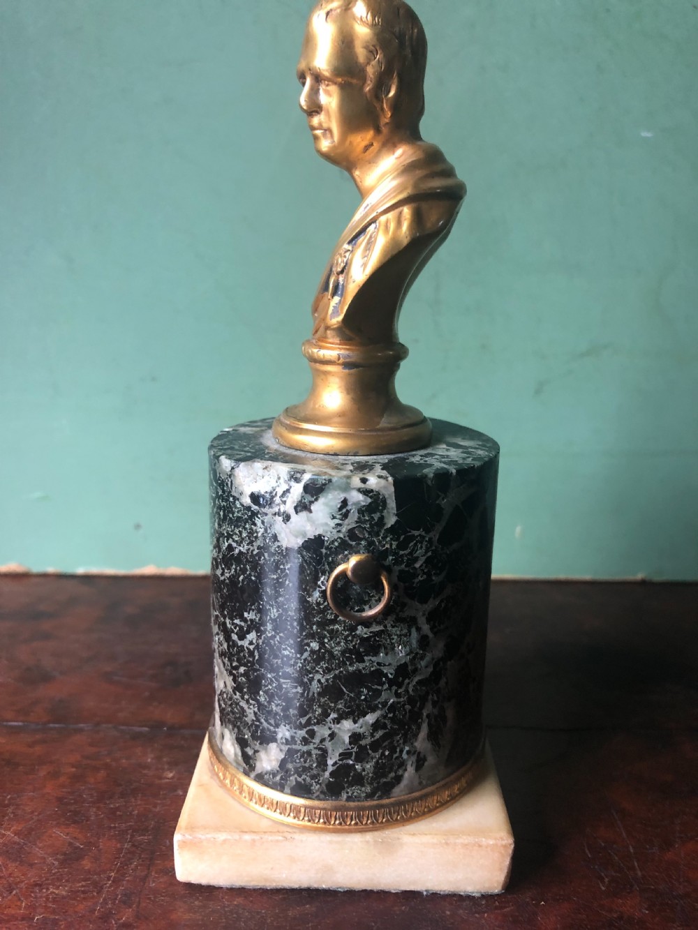 Pair of early C19th Regency period gilt bronze bust studies of Sir Walter Scott and Robert Burns on marble bases .  View XIV