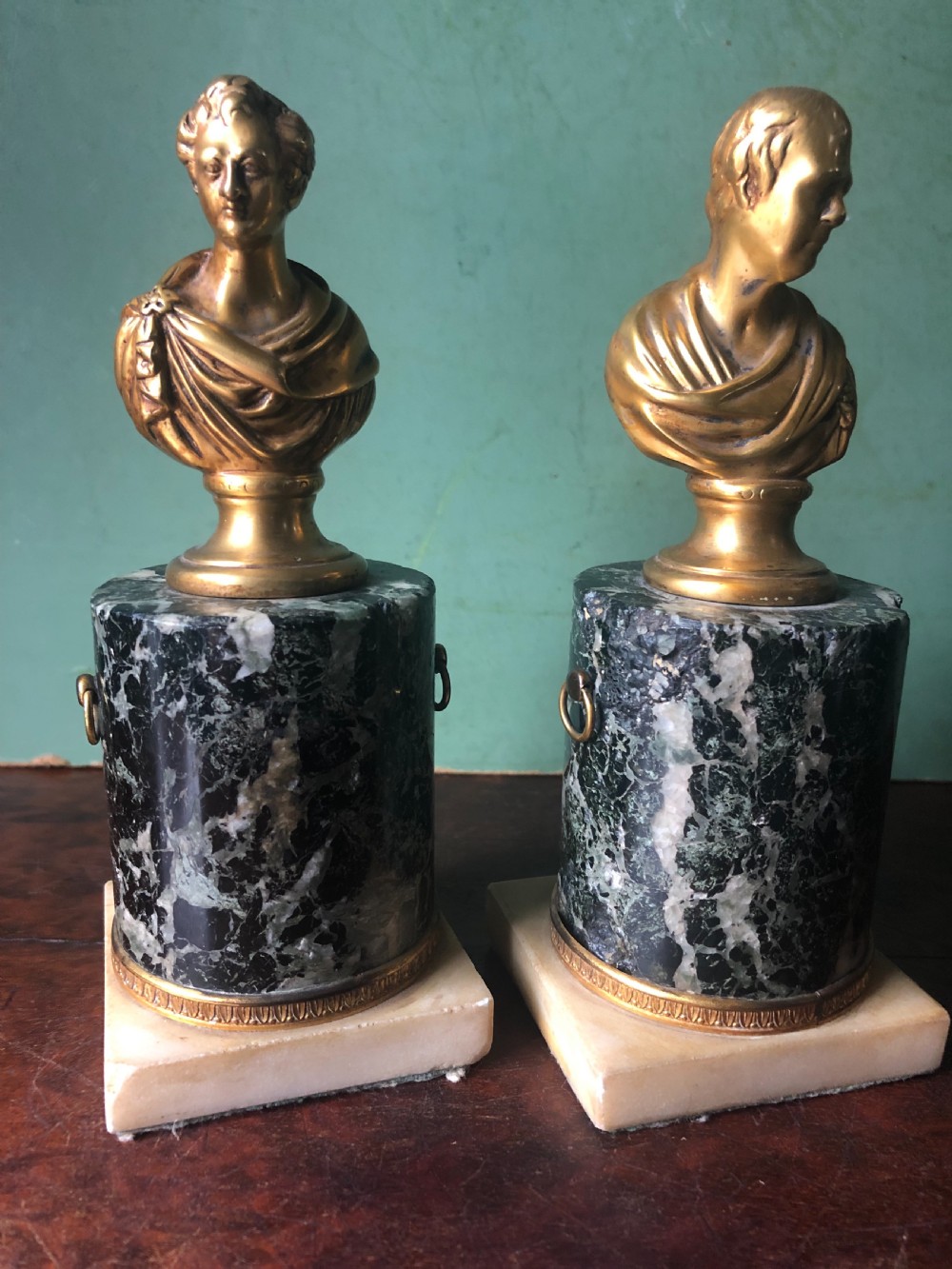 Pair of early C19th Regency period gilt bronze bust studies of Sir Walter Scott and Robert Burns on marble bases .  View XVII