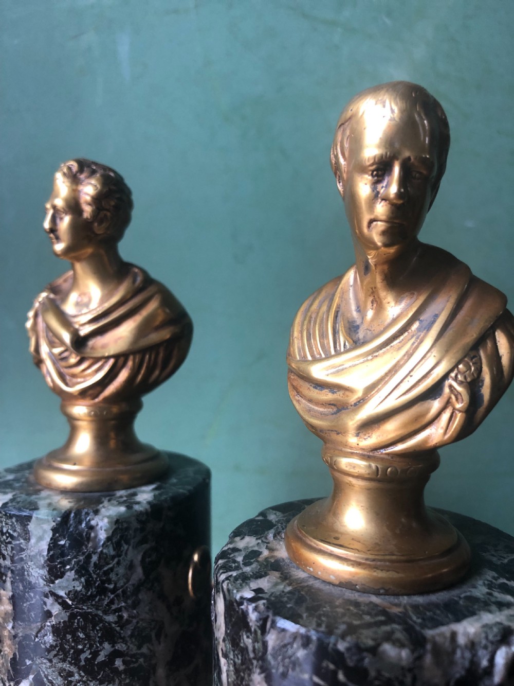 Pair of early C19th Regency period gilt bronze bust studies of Sir Walter Scott and Robert Burns on marble bases .  View XX