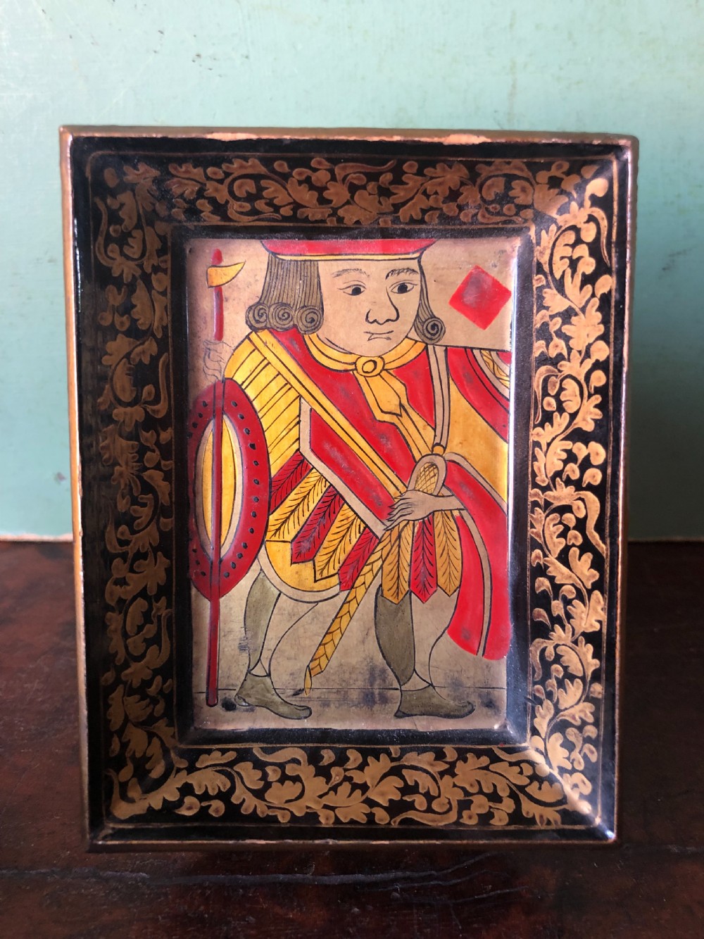 Interesting and decorative set of 7 mid C19th Chinese Export lacquer miniature trays for holding gambling chips . View IX