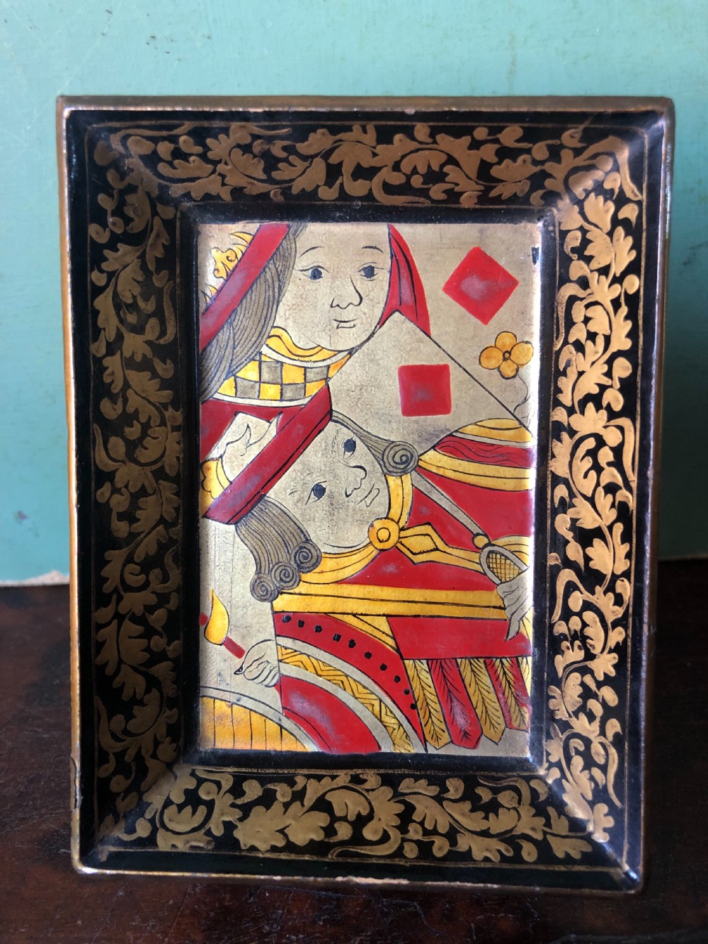 Interesting and decorative set of 7 mid C19th Chinese Export lacquer miniature trays for holding gambling chips . View XI