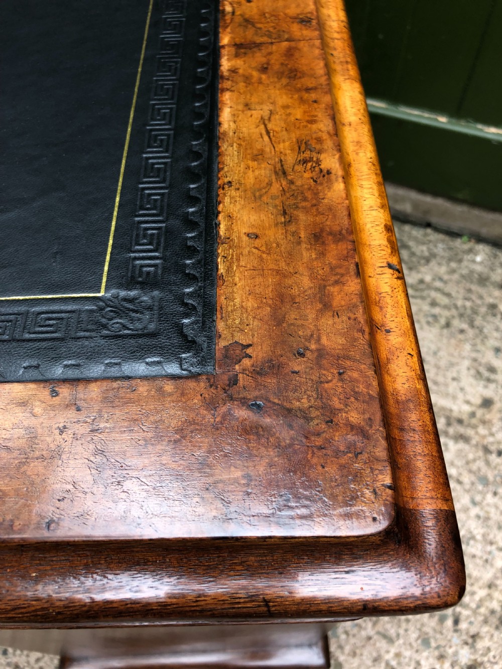 Good quality mid C19th burr and figured walnut pedestal knee-hole writing desk . View XIV