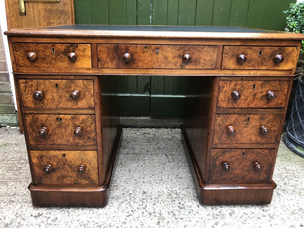 Good quality mid C19th burr and figured walnut pedestal knee-hole writing desk . View XXII