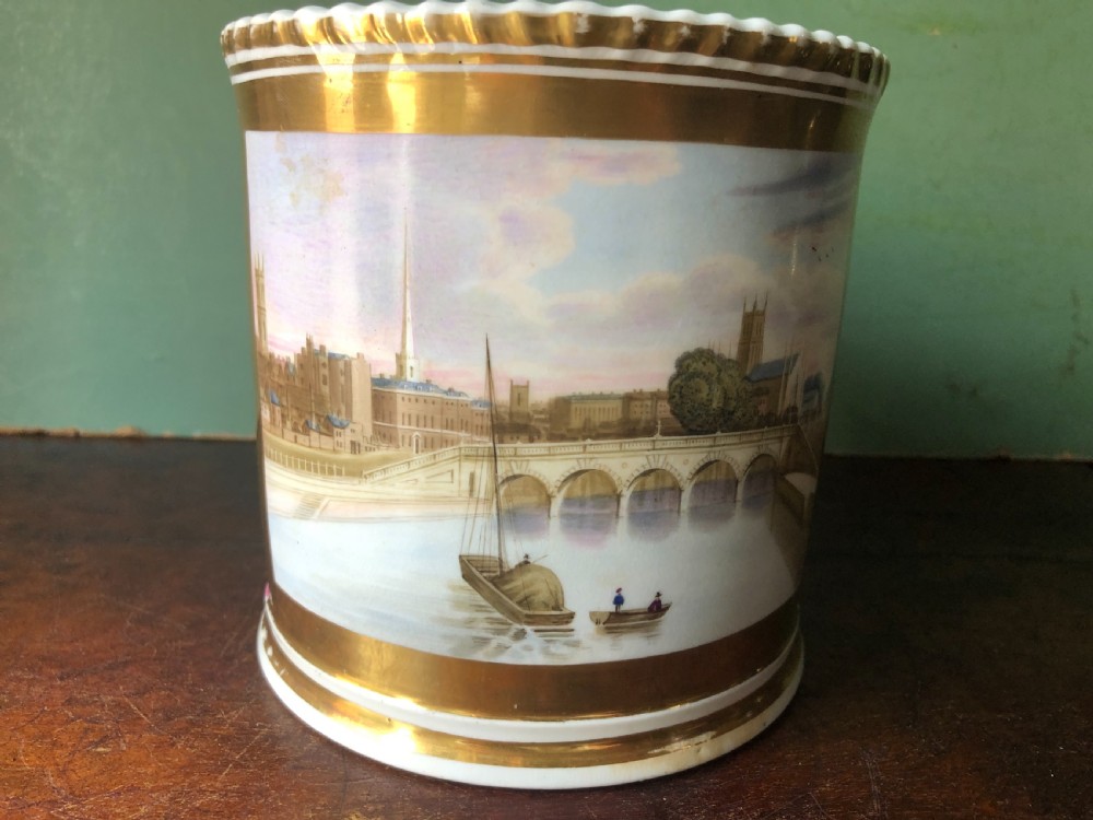 Early C19th Worcester porcelain tankard by Grainger , Lee & Co., decorated with view of the City of Worcester.