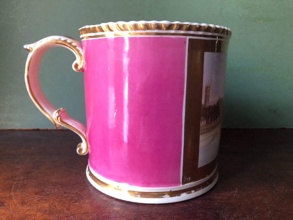 Early C19th Worcester porcelain tankard by Grainger , Lee & Co., decorated with view of the City of Worcester. View IV