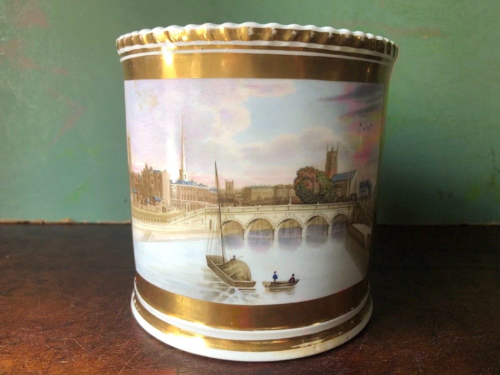 Early C19th Worcester porcelain tankard by Grainger , Lee & Co., decorated with view of the City of Worcester. View VII