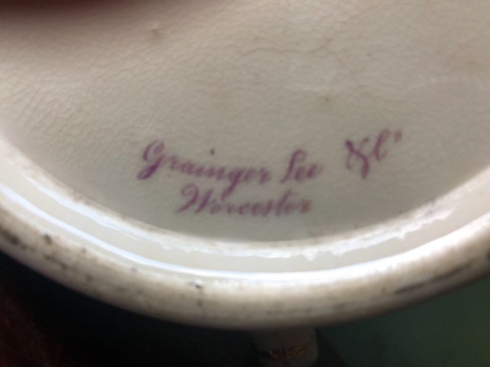 Early C19th Worcester porcelain tankard by Grainger , Lee & Co., decorated with view of the City of Worcester. View VIII