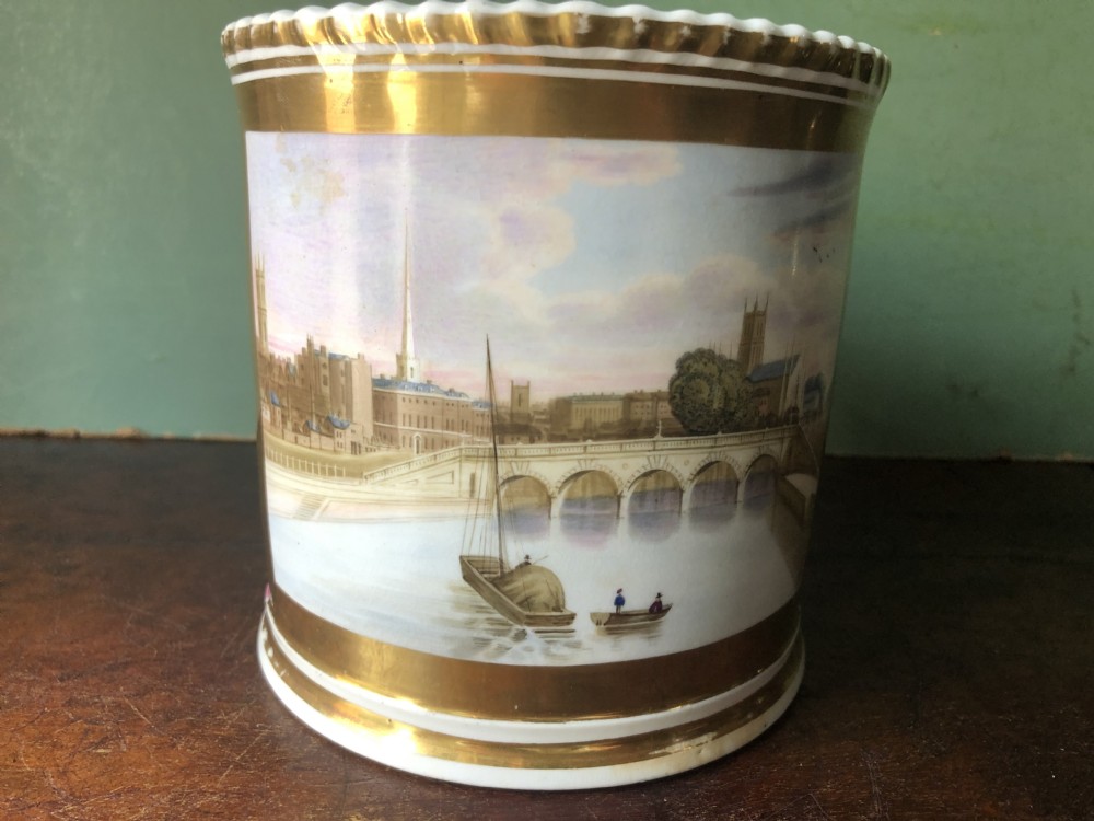 Early C19th Worcester porcelain tankard by Grainger , Lee & Co., decorated with view of the City of Worcester. View XI