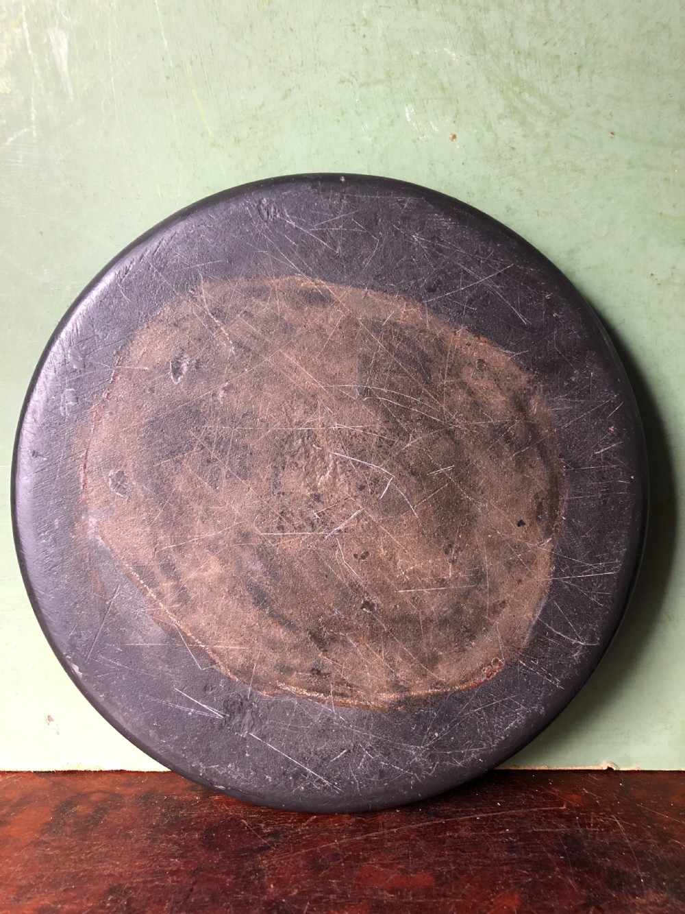 Larger scale C19th Italian ‘Grand Tour’ souvenir specimen marble inlaid circular paper-weight. View X