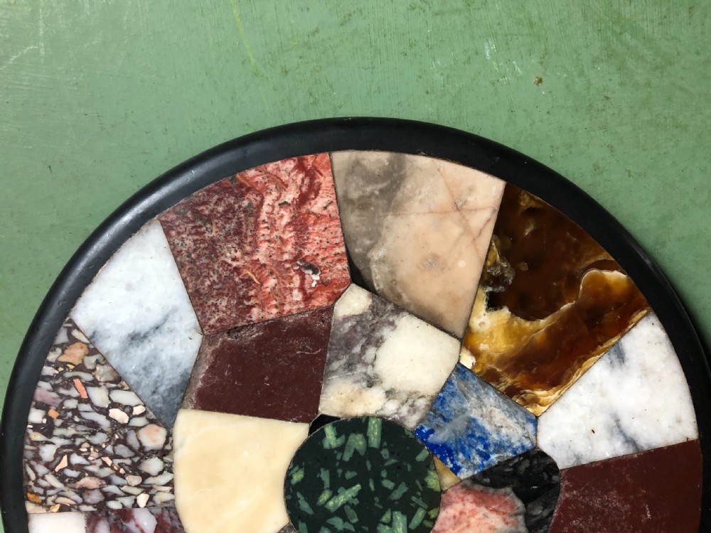 Larger scale C19th Italian ‘Grand Tour’ souvenir specimen marble inlaid circular paper-weight. View XV