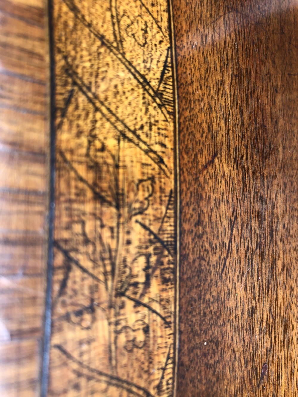 Fine late C18th George III Sheraton period mahogany serpentine front sideboard of compact proportions. View VI