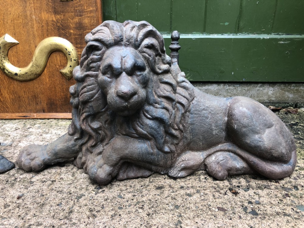 Pair of mid C19th cast-iron boot-scrapers in the form of a recumbent lion and a unicorn .  View XVI