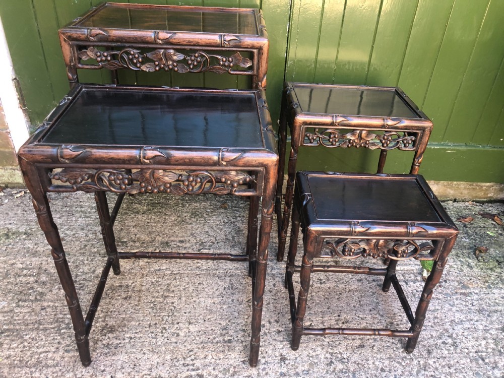 Nest of 4 late C19th Chinese Qing Dynasty carved hardwood graduated tables. View VI