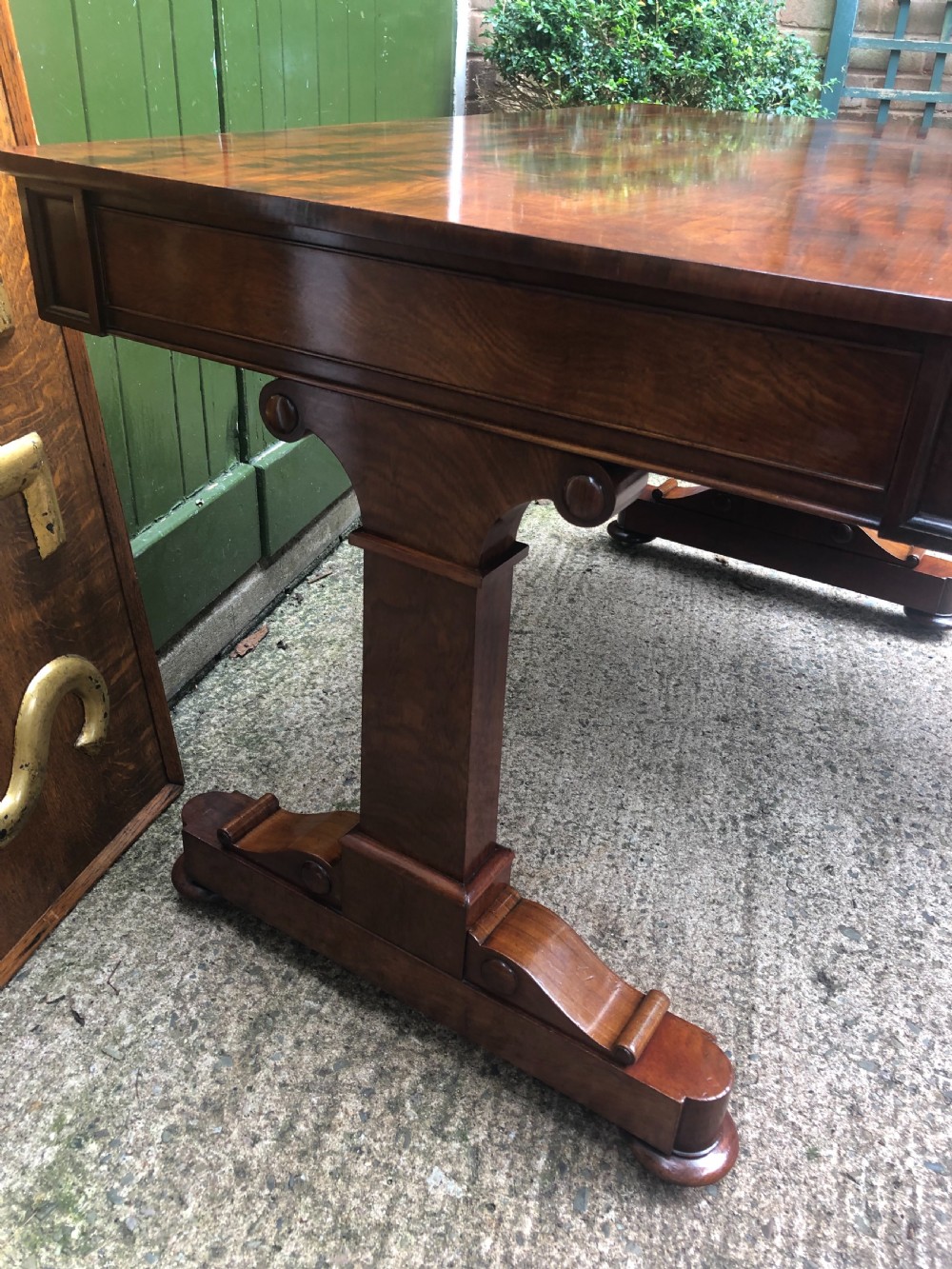 Early C19th George IV period mahogany library or writing table of free-standing form . View III