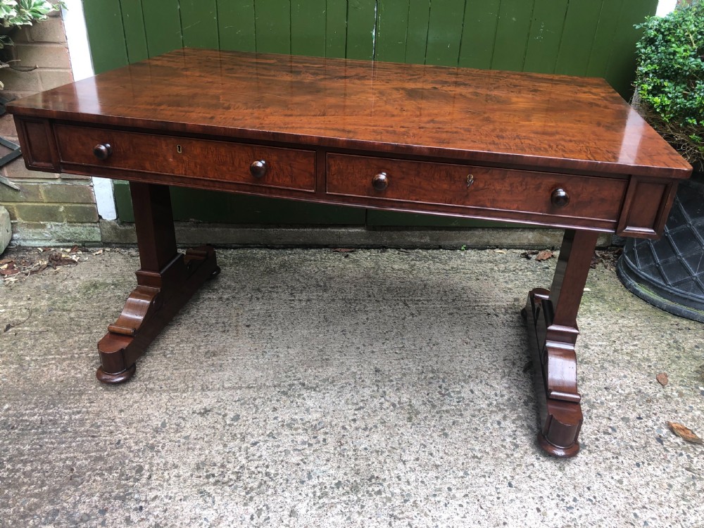Early C19th George IV period mahogany library or writing table of free-standing form . View IV