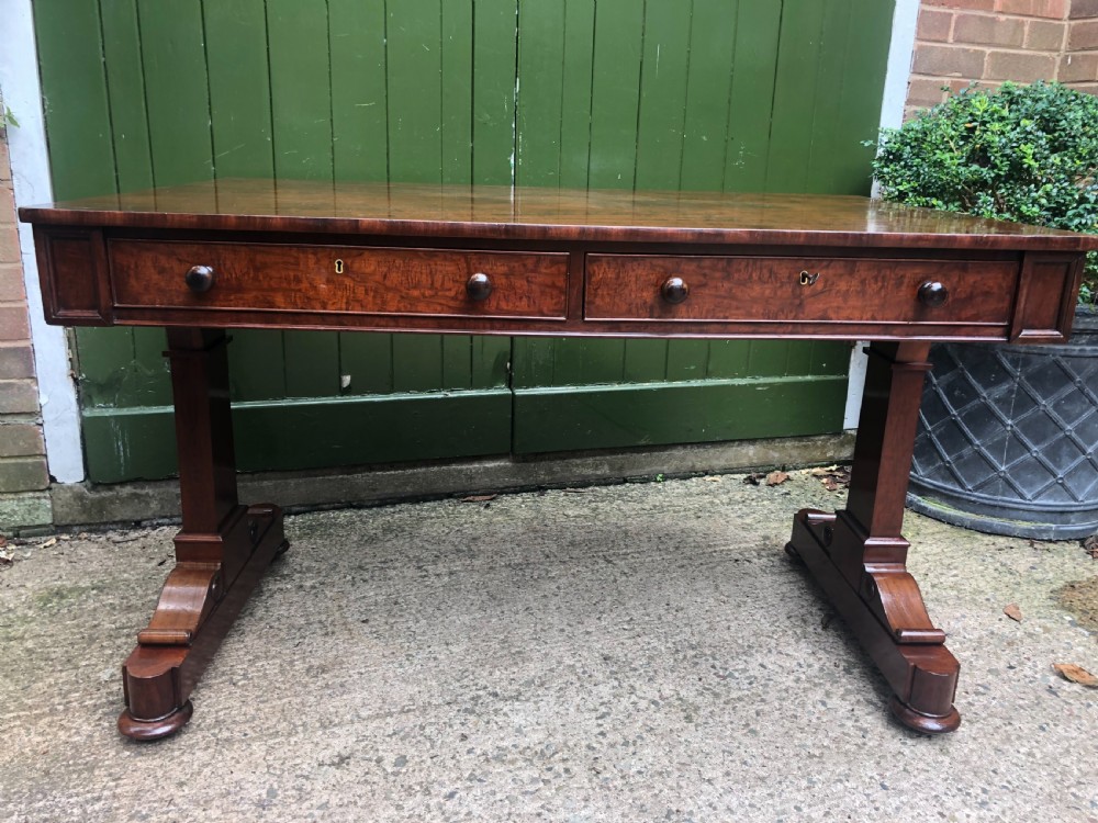 Early C19th George IV period mahogany library or writing table of free-standing form . View VI