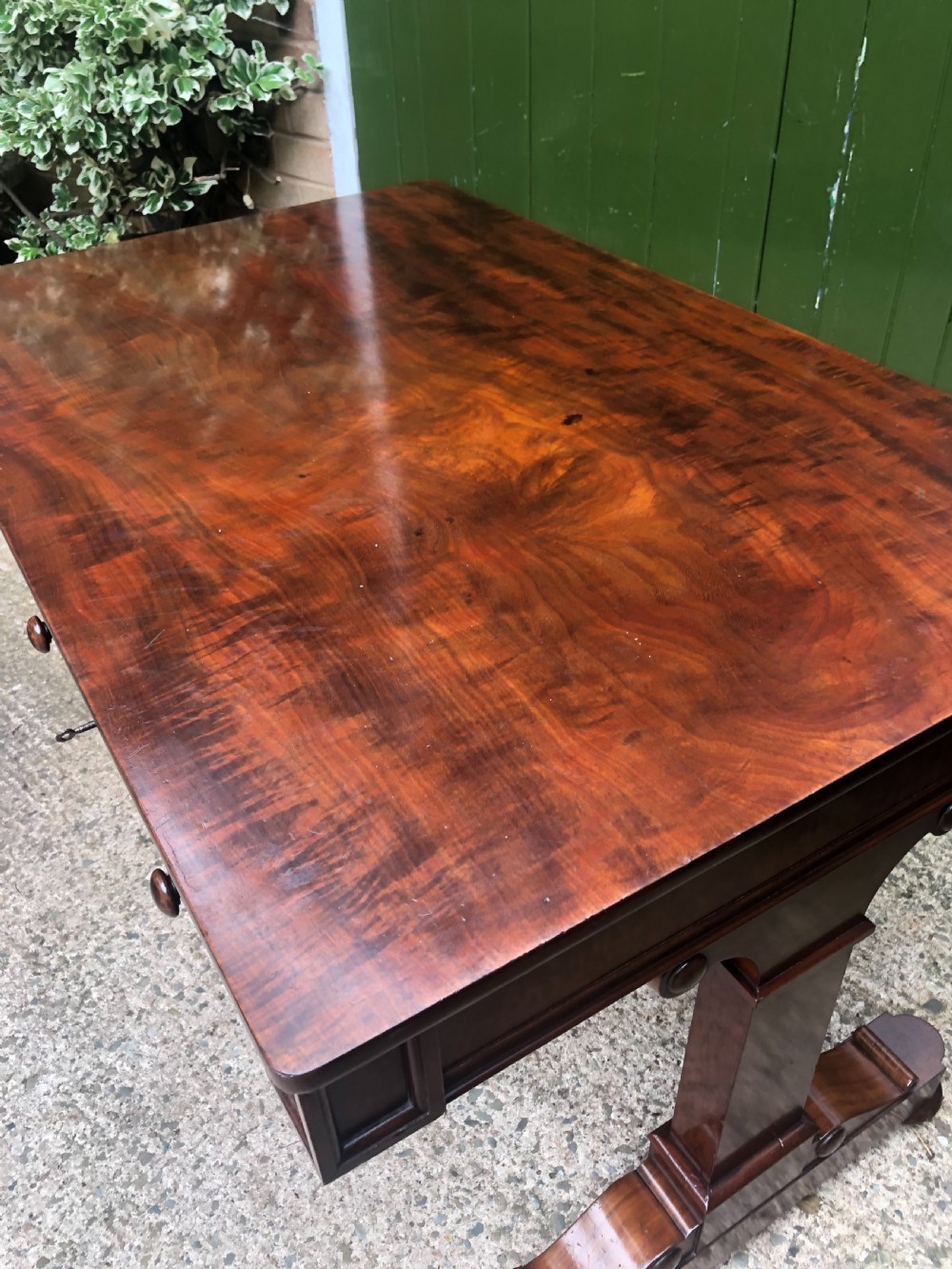 Early C19th George IV period mahogany library or writing table of free-standing form . View VIII