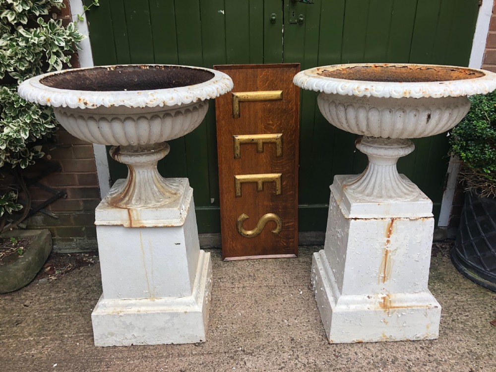 Pair of impressive early C19th cast-iron  terrace or garden vases of imposing scale. View IV